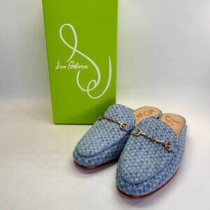 Sam Edelman Linnie Mule Size 8.5 Blue Denim Slip-On Loafer Bit Detail Shoe